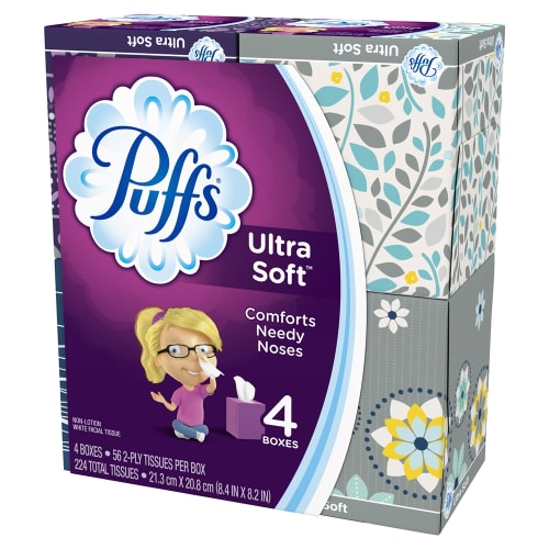 Puffs 2-Ply Ultra Soft Facial Tissue, Cube, 56 sheets/pack